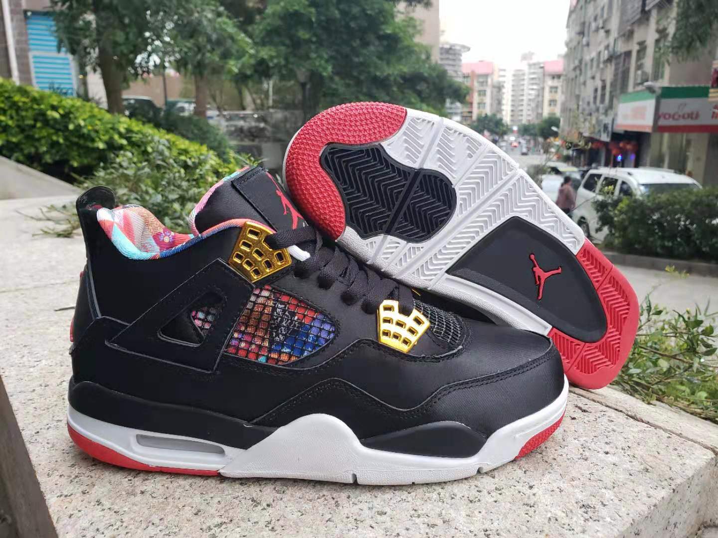 Air Jordan 4 CNY of 2019 Black Gold Red Shoes - Click Image to Close